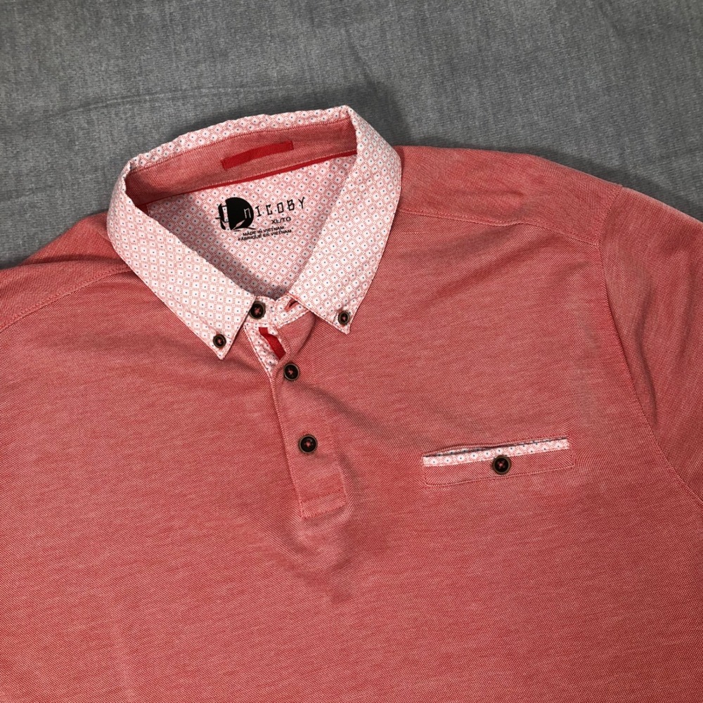Nicoby Polo Shirt Men's XL Pink Short Sleeve Modal Blend Geometric Collar Pocket